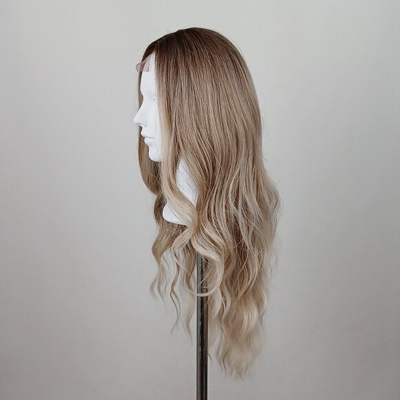 Dirty Blonde Shadow Roots Lace Front Long Wavy Wig - Picture 5 of 12